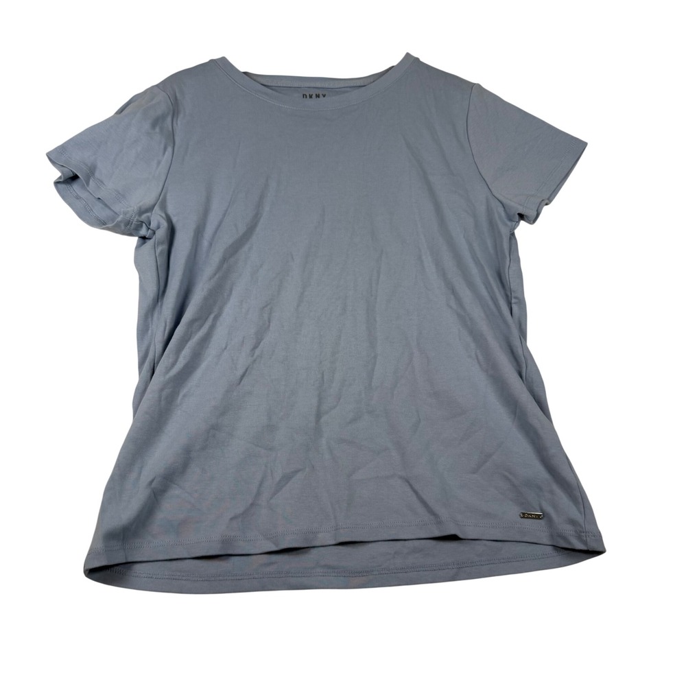 DKNY Womens Organic Cotton Short Sleeve Crew Neck Tee Dusty Blue Size L